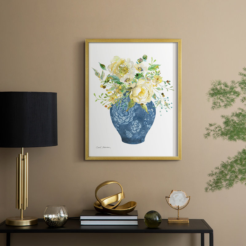«Sunny Chinoiserie I», reproduction encadrée - bois massif, H 21 po x l 17 po, Doré