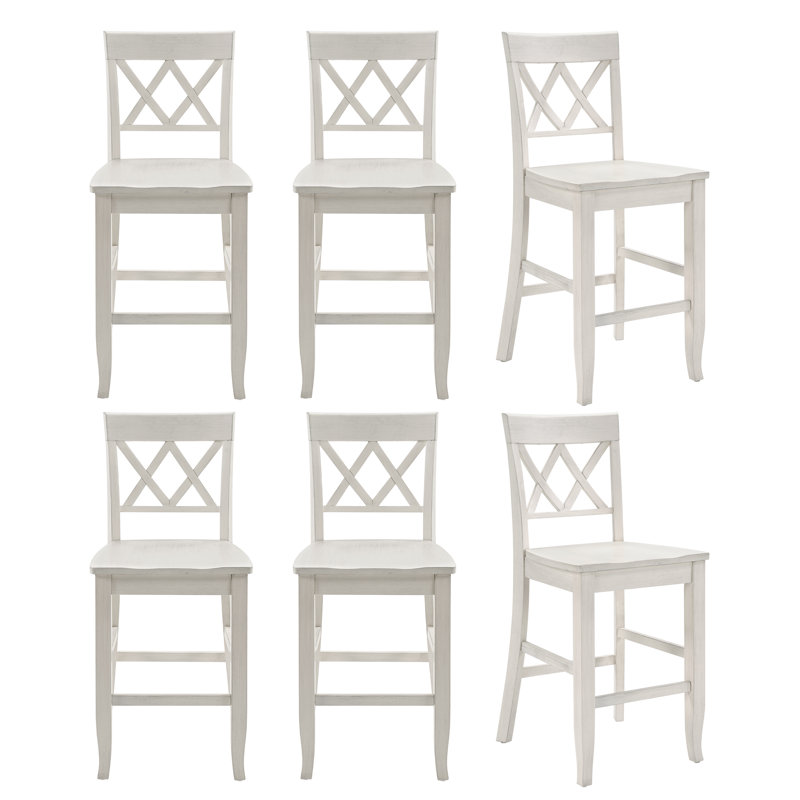 Solid Wood Double X-Back Counter Height Bar Stool, 6, White