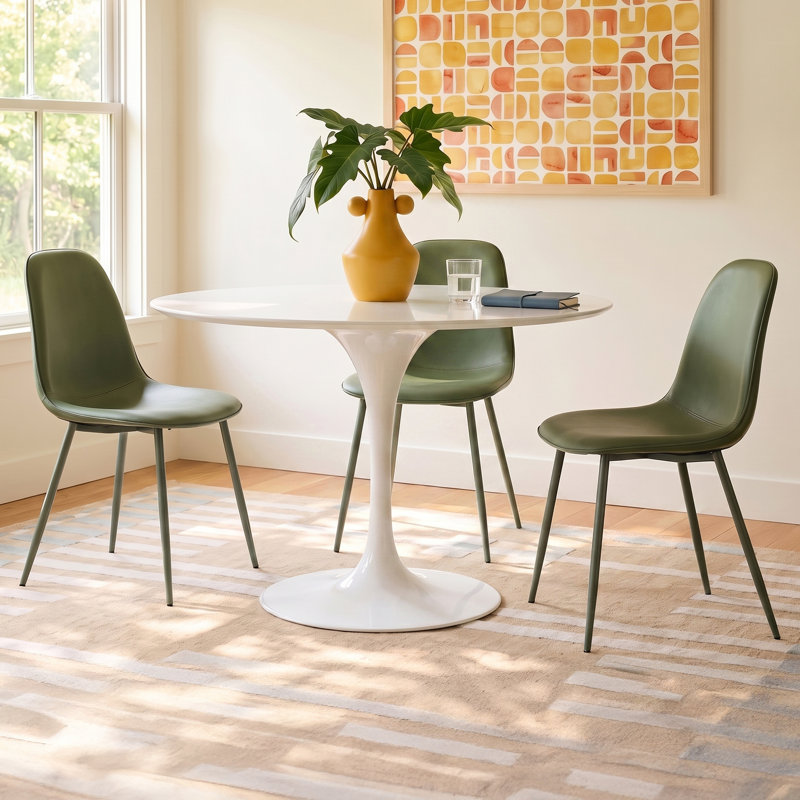 Flow Round Metal Base Dining Table, White/White