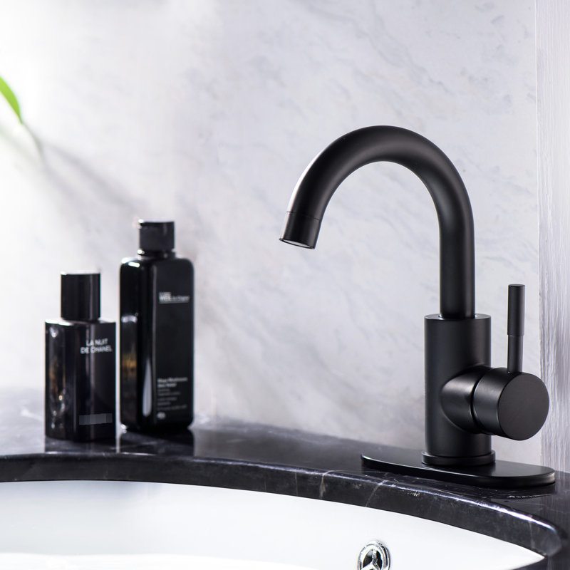 Matte Black Deck-Mounted Bathroom Tap - Single Hole, Handle, Fabricated From Stainless Steel For Reliable Use 1 Hole Faucet Composed Of A Long-Term Performance