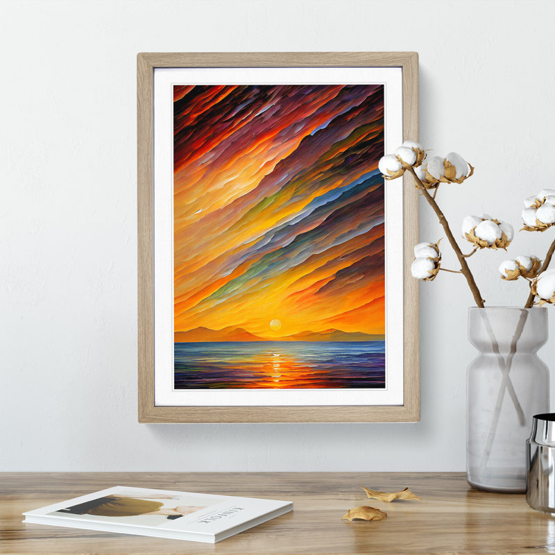 Ocean Sunrise No.4 - Single Picture Frame Painting, Oak Framed, 64cm H x 46cm W x 2cm D