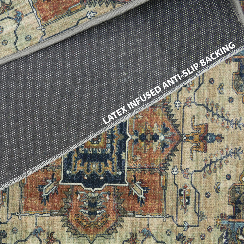 Anti Slip Low Profile Vintage Multicolor Design Canvas Backing Runner Rug, Runner 2'2" x 5'