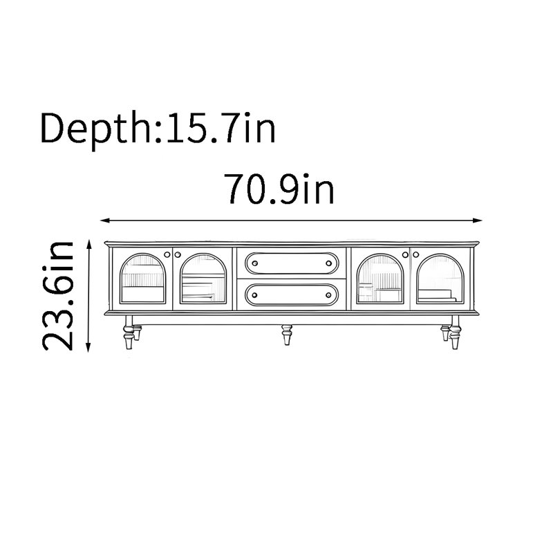 Meuble télé simple et rétro de style américain, H 23,6 po x L 70,9 po x l 15,7 po