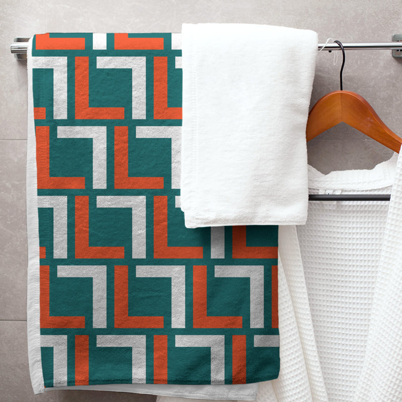 Serviette de bain, Turquoise / orange / blanc