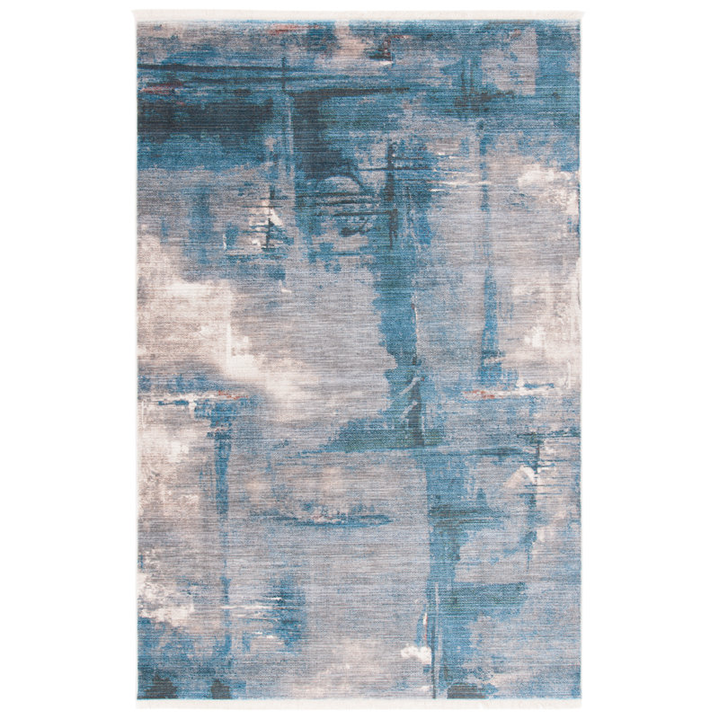 Tapis abstrait bleu / gris, Rectangle 9 pi x 12 pi