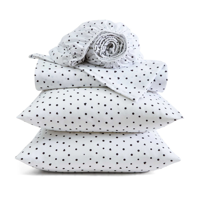 Betsey Johnson Printed Novelty Sheet Sets, Twin Sheet Set with 1 Standard Pillowcase, Polka Dot Heart Black
