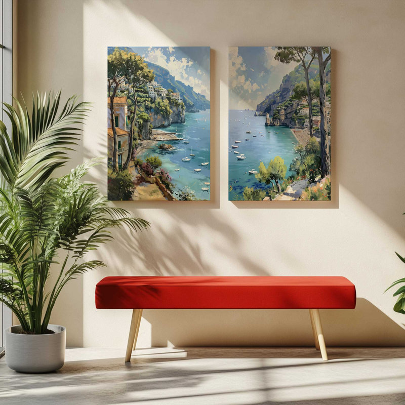Ensemble de 2 impressions sur la côte d'Amalfi, 12 po x 8 po, Toile tendue