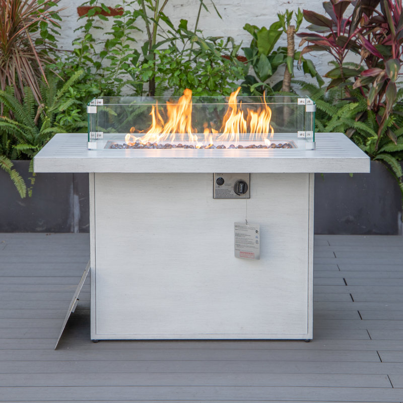 Chelsea Rectangle Aluminum Propane Smokeless Fire Pit Table with Hidden Fuel Tank, Weathered Gray