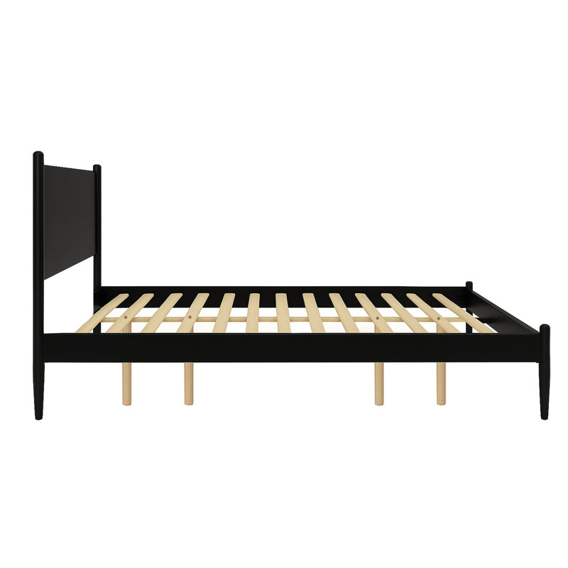 Eastern King Mid - Century Modern Platform Bed In Black, Round Tapered Legs, Slat Kit, No Box Spring For Bedroom Decor Black Bed, With Refresh