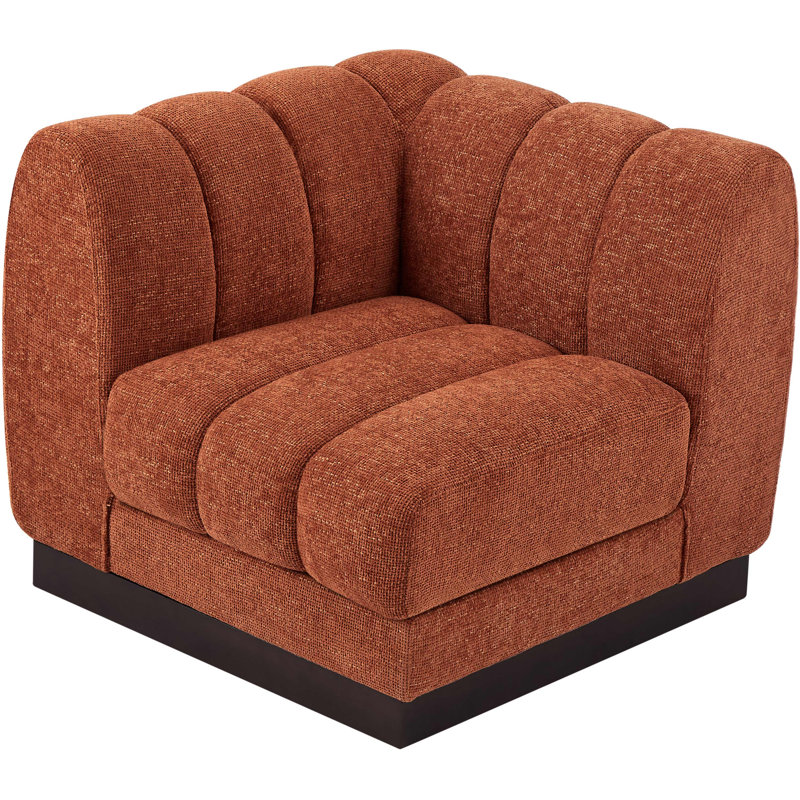 Quinn Chenille Fabric Corner Chair, Cognac Chenille Fabric