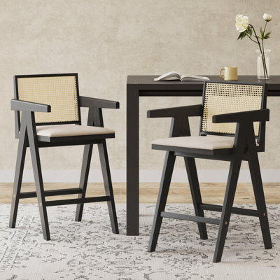 Woven Cane Plastic Backrest Bar Stool