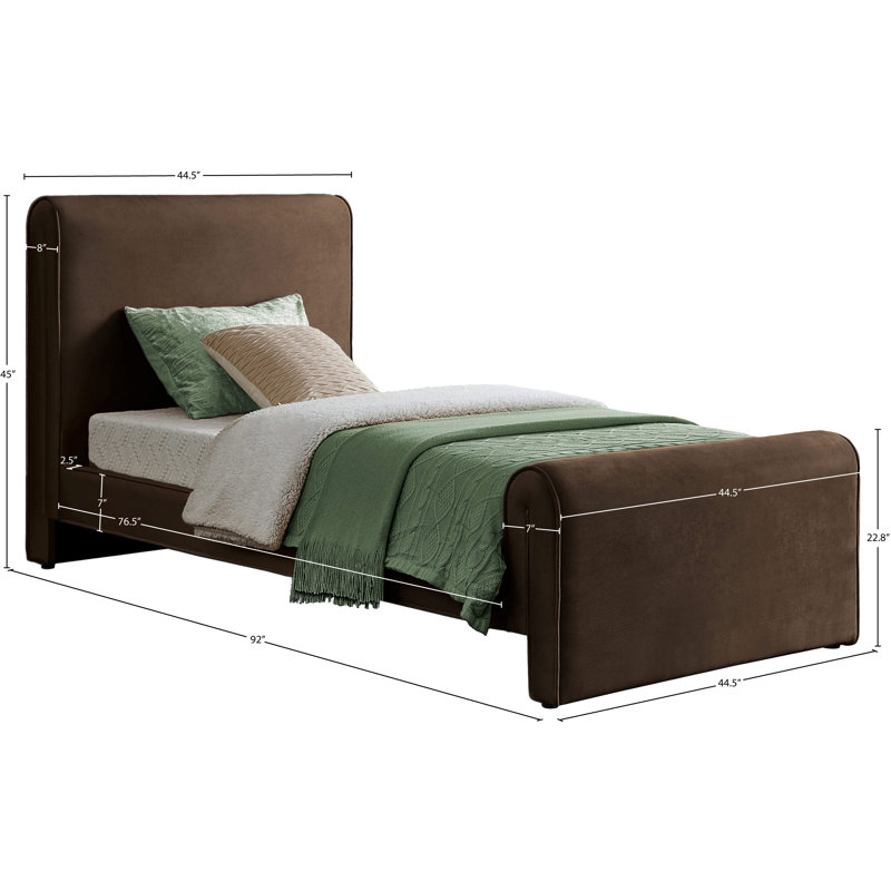 Lit plateforme tapissier Sloan Sadete, Velours brun, Lit simple