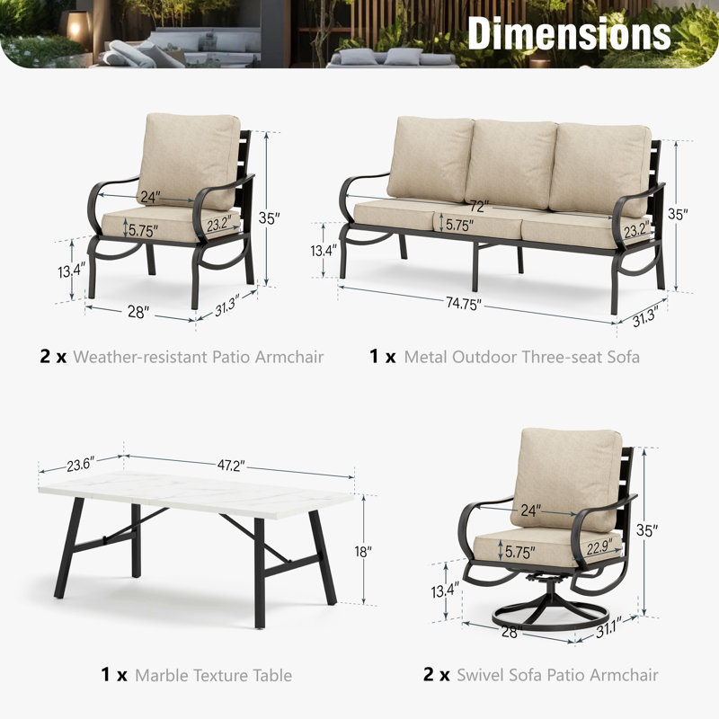 Tapasi Outdoor Patio Conversation Furniture Set, Beige