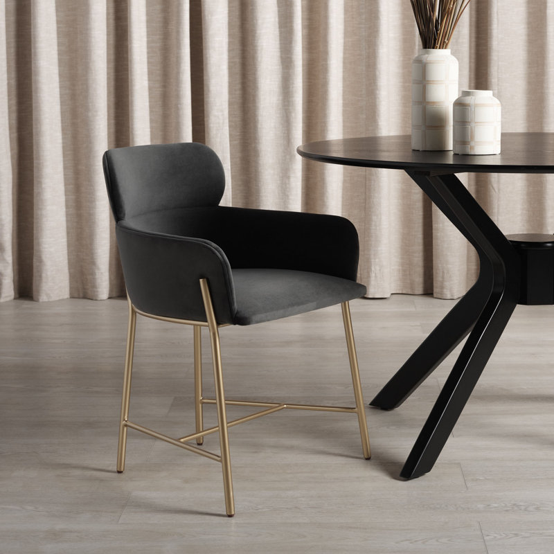 Tighe 19.3'' H Upholstered Armchair, Dark Grey, Gold
