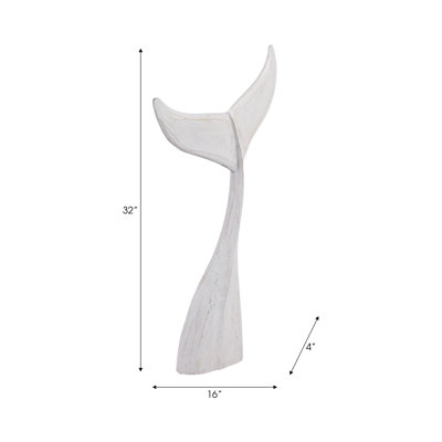 Artistic Whale Tail Figurine Sculpture - Nautical-Inspired Decorative Objects Statue - Modern Home Decor Accent For Living Room Styling - 33", White