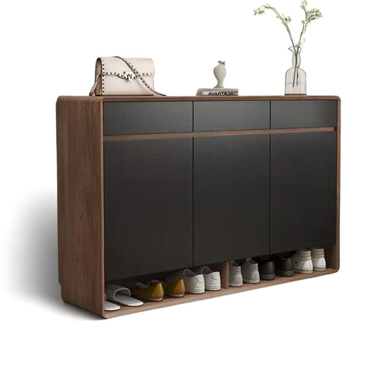Armoire à chaussures en bois massif avec une paire de 20 paires, Noir/brun foncé