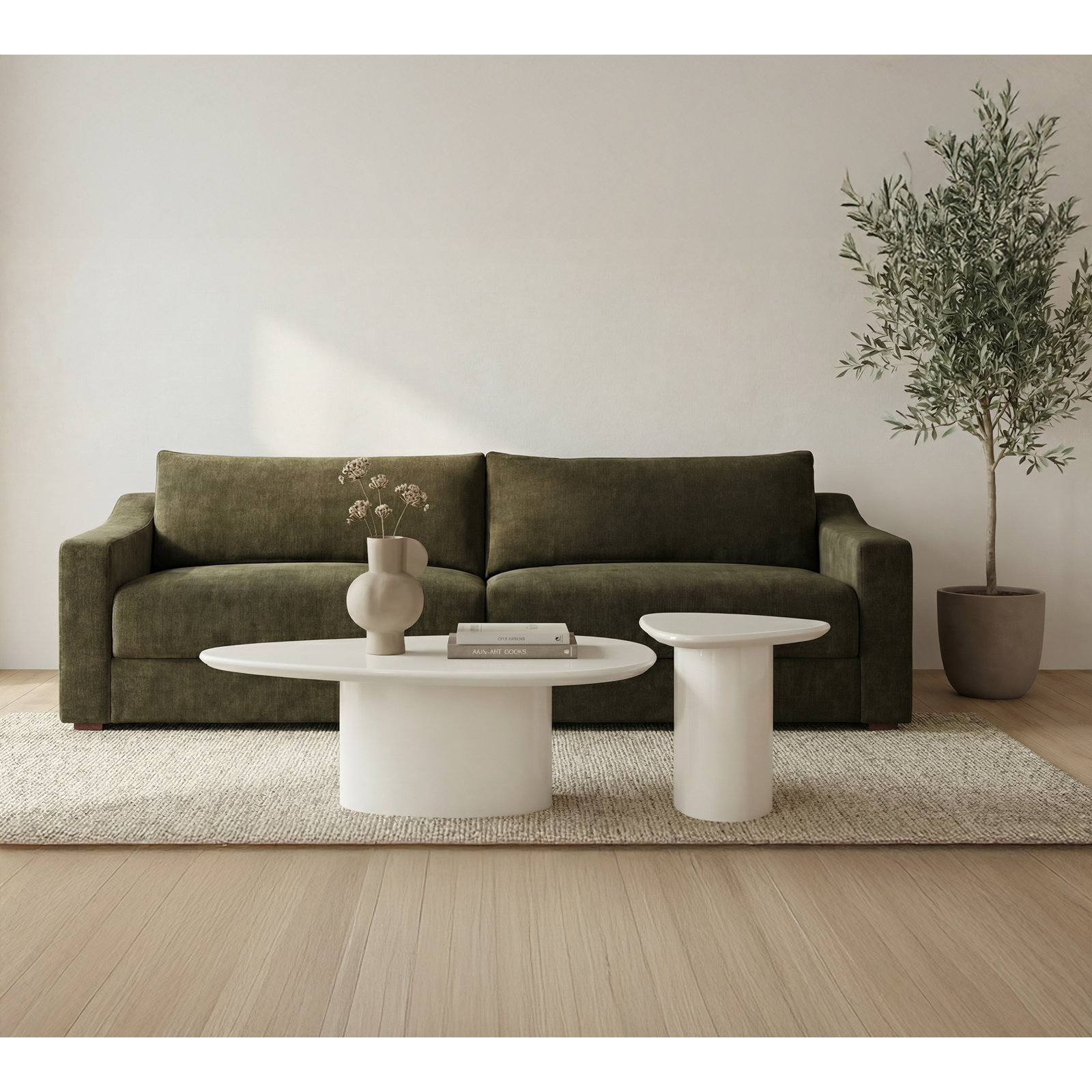 Poetica Solid Wood Single Coffee Table, Ivory White Lacquer