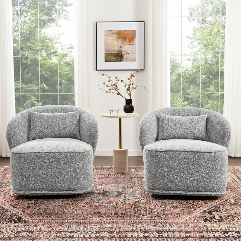 Melora 2-Pieces Boucle Swivel Barrel Accent Chair, Black/White
