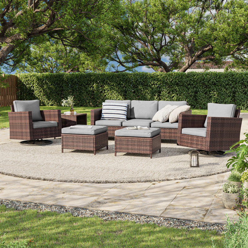 Ensemble de conversation d'extérieur en osier avec chaises pivotantes 6 pièces Linntown, Gris