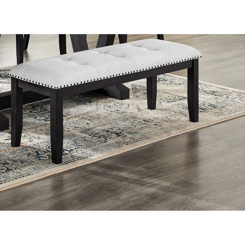 Transitional Upholstered Dining Bench With Grey Seat And Black Legs For Home Furnishings Modern Gray Upholstery