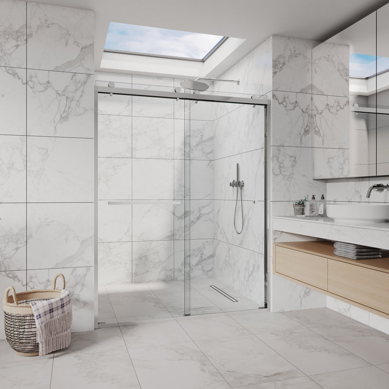 44" - 48" W x 76"H Double Sliding Frameless Glass Shower Doors | 5/16" Clear Tempered Glass | Leak-Proof Precision | Durable Stainless Steel Hardware | Perfect Adjustment Uneven Walls