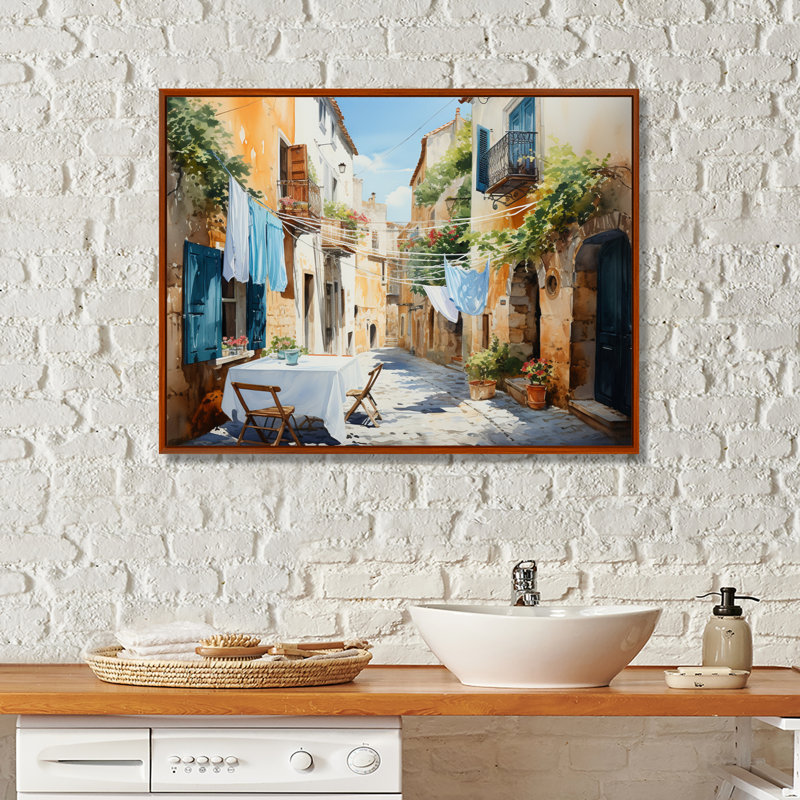 Jour de lessive en Italie I - Art mural, H 24 po x l 32 po x P 1 po, Brown Floater Framed