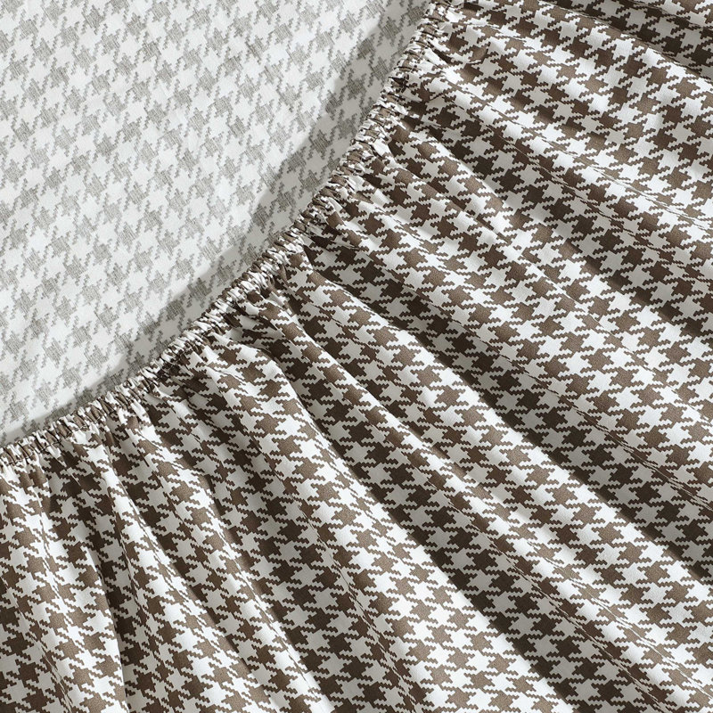 Shasta Lake Cotton Percale Standard Sheet Set, King Sheet Set with 2 Pillowcases, Brown Houndstooth