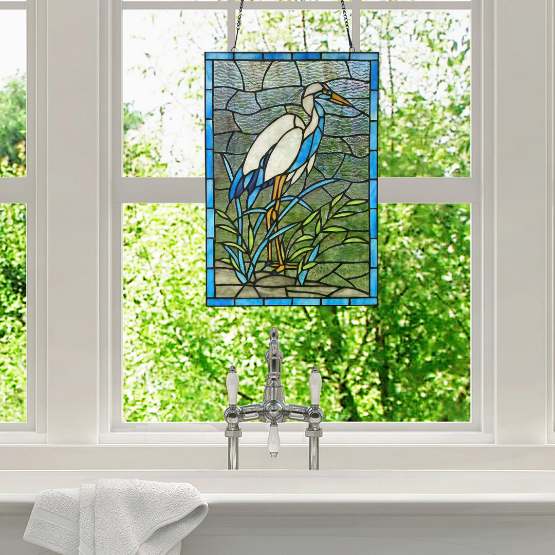 18"H Crane Stained Glass Window Panel Lark Manor™