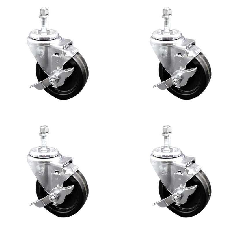 Ensemble de roulettes à tige filetée pivotante de 4 po 3/8 po avec frein SCC
