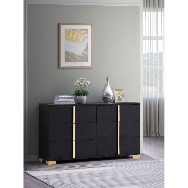 Black 6-Drawer Dresser, Black