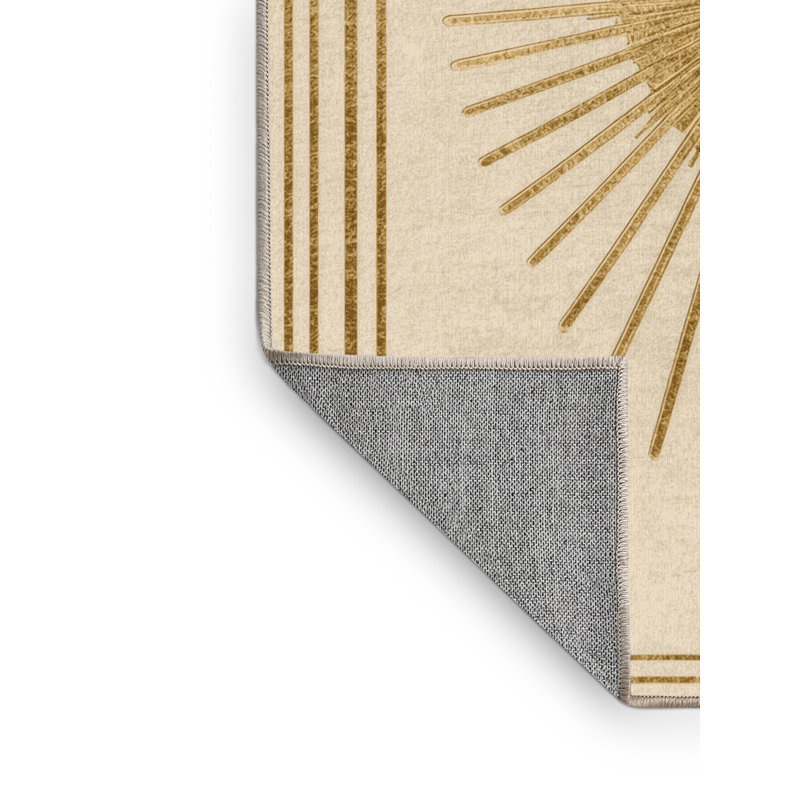 Machine Washable Dreshertown New Years Modern & Contemporary Abstract Rug in Beige – Beige Binding, 5x7