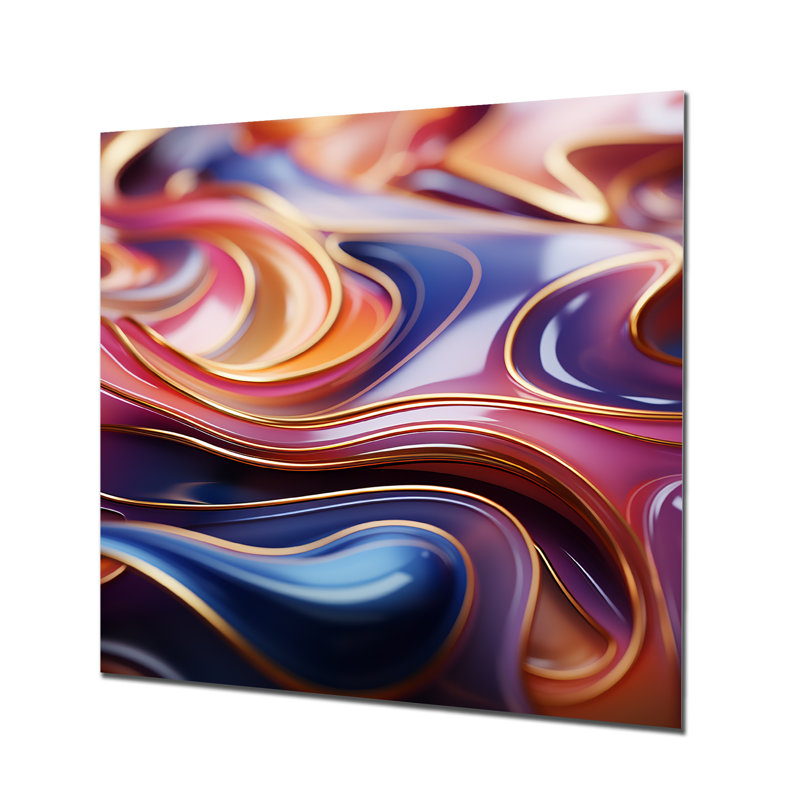 Mauve et bleu, fractale élégante III - impression d'art mural en métal fractal, H 16 po x l 16 po