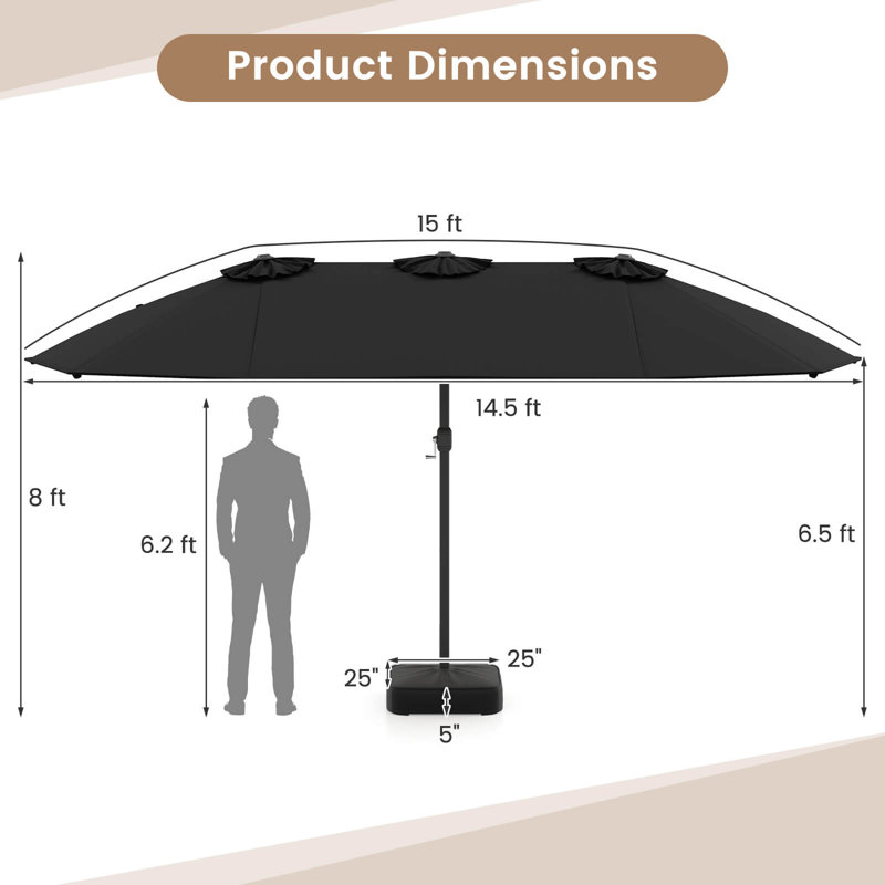 Parasol pour terrasse double 15 pi, Noir