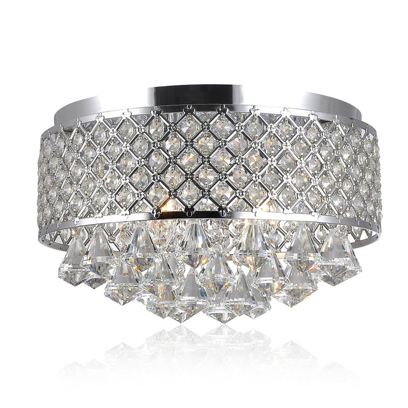 Plafonnier encastré à abat-jour rond en cristal 4 lumières 15 pouces Talbotton, Chrome chrome