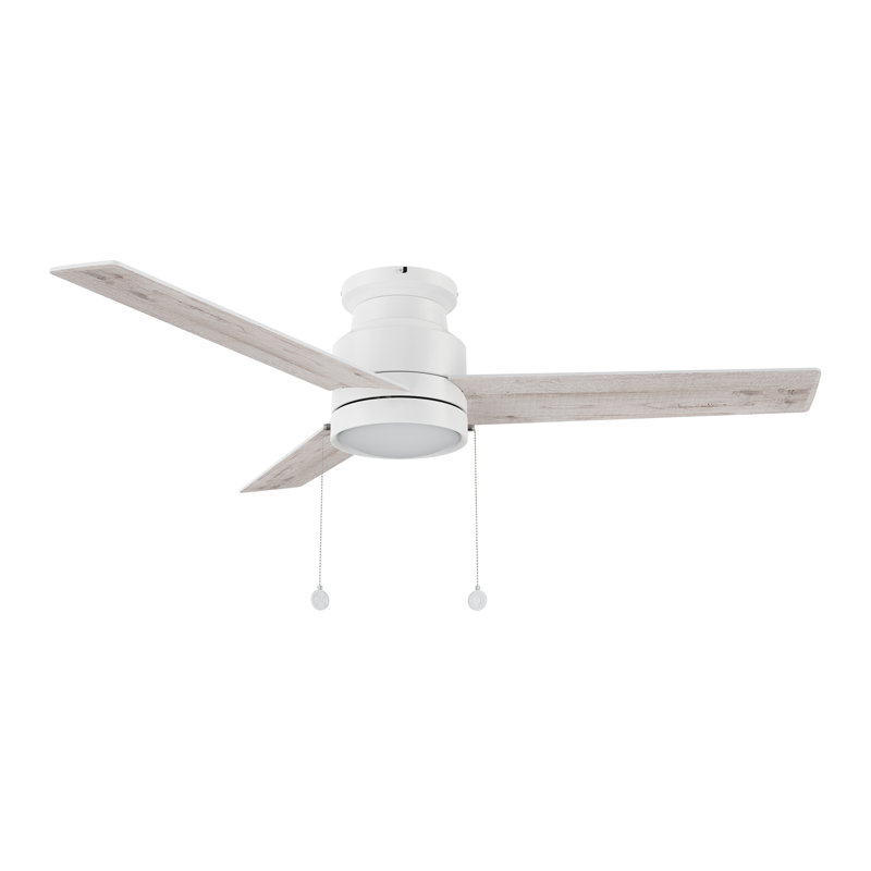 Ventilateur de plafond 52 po à chaîne CC et 3 lumières réversibles avec lumière DEL, Blanc