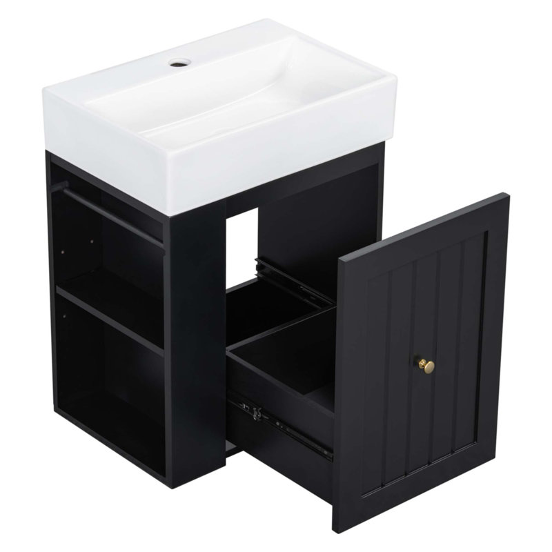 Meuble-lavabo de 20 pouces avec lavabo en céramique, Noir