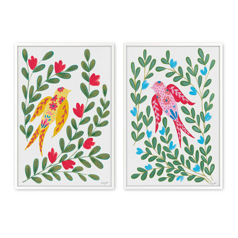 Ensembles de 2 tiroirs Sunny Garden, 48 po x 32 po, Impression encadrée, Blanc opaque