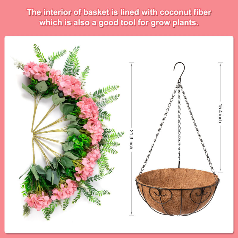 Fleurs d'hortensia artificielles suspendues avec panier pour la décoration extérieure du printemps, champagne