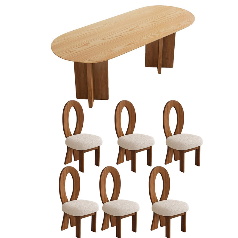 Solid Wood Durable Oval Dining Table Sets., 29.53"H x 94.49"L x 35.43"W, 7