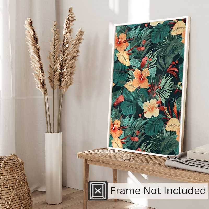 Floral, Hibiscus hawaïen, impression d'art tropical sans cadre, H 20 po x l 16 po