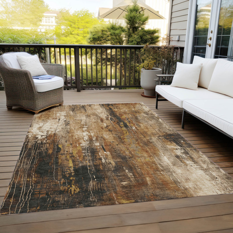 Tapis taupe ACN1683 intérieur / extérieur lavable à la machine, Rectangulaire 8 pi x 10 pi