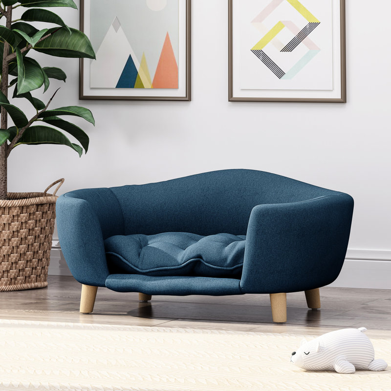 Lit pour chien Mid-Century moderne bleu marine avec pieds en bois de bouleau fiables, assemblage durable requis