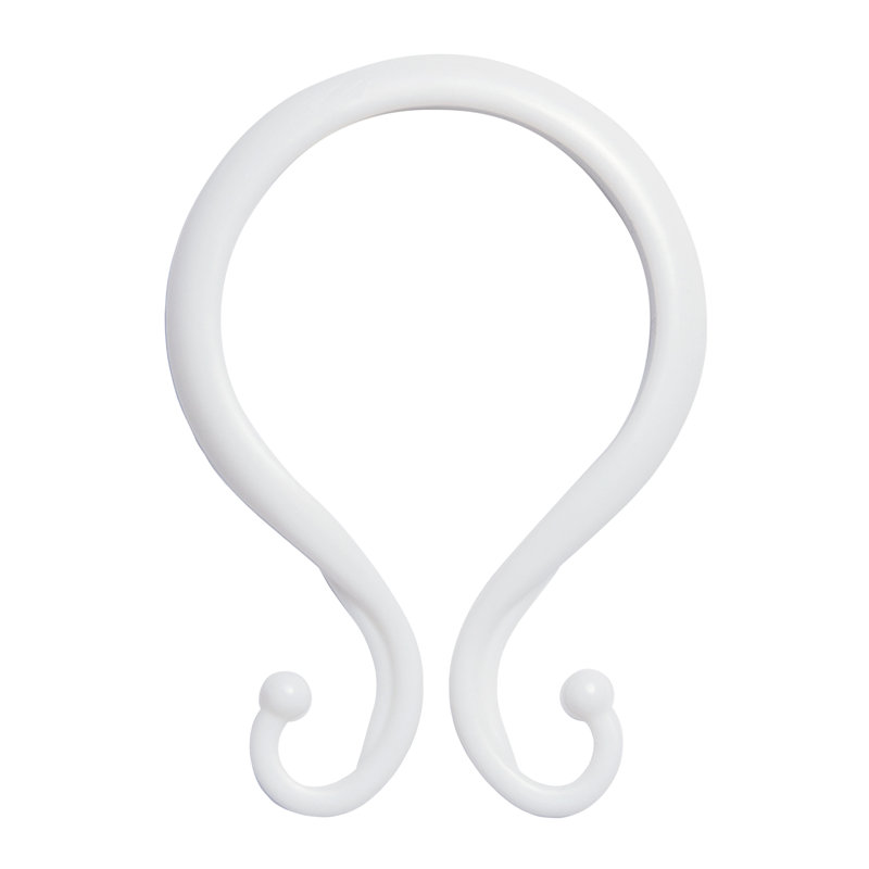 Kenney Rust-Proof Plastic Shower Curtain Double Hooks, White
