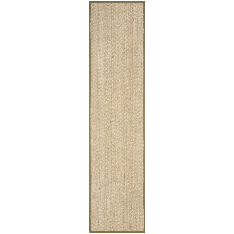 Auckland Bamboo Slat/Seagrass Natural/Olive Area Rug, Runner 2'6" x 6'