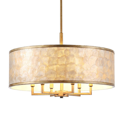 24-inch 6-Light Capiz Shell Drum Chandelier