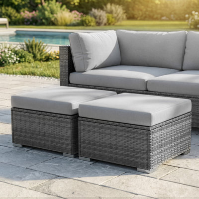 Outdoor 27.5" Wide Patio Wicker Ottoman Set with Cushions