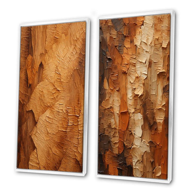 «Brown Tree Bark Essence II», ensemble de 2 reproductions d'art sur toile, H 40 po x l 41 po, Cadre flottant blanc
