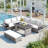 5-Piece PE Wicker L-Shaped Garden Furniture Set with 2 Extendable Side Tables