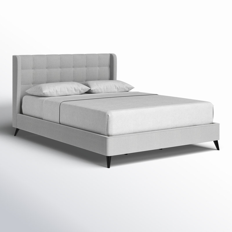 Light Gray Queen Upholstered Tufted Wingback Bed