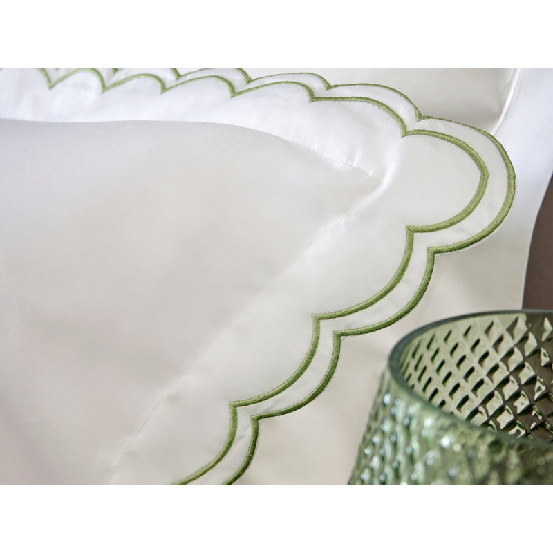 Scallop Edge Luxury Pillowcase Pair, White/Matcha, Standard Pillowcase